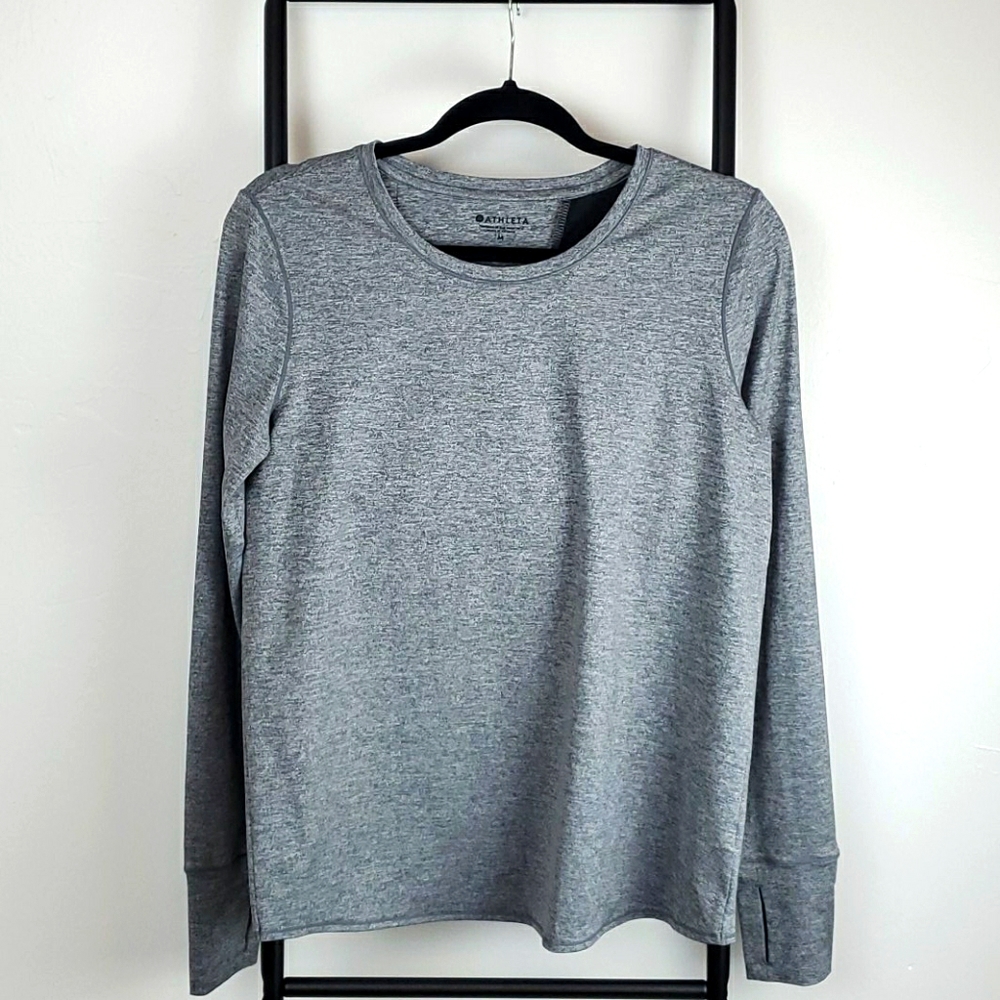 Athleta Women Size M Long Sleeve Thumbholes Vent Back Top Gray Activewear